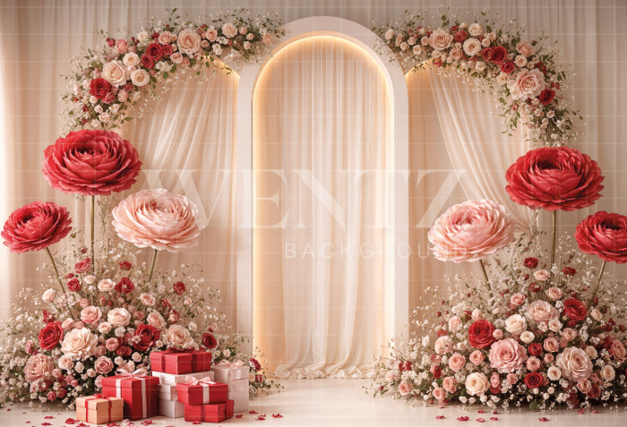 Fabric Photography Background Valentine's Day with Flowers / Backdrop 8300