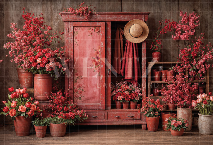 Fabric Photography Background Valentine's Day with Flowers / Backdrop 8302