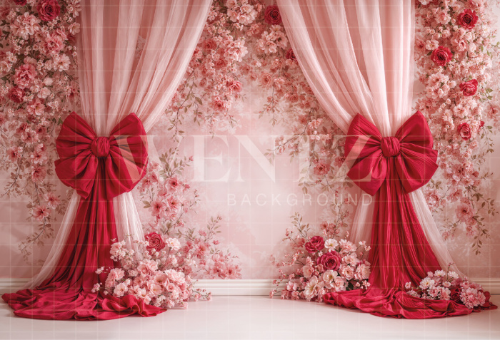 Fabric Photography Background Valentine's Day with Flowers / Backdrop 8303