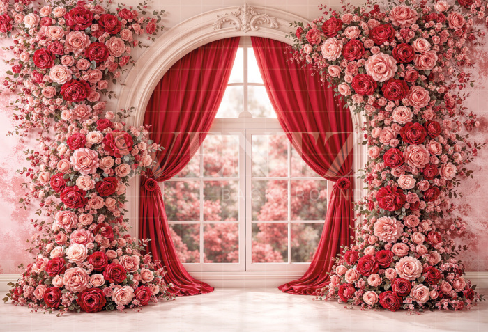 Fabric Photography Background Valentine's Day with Flowers / Backdrop 8304