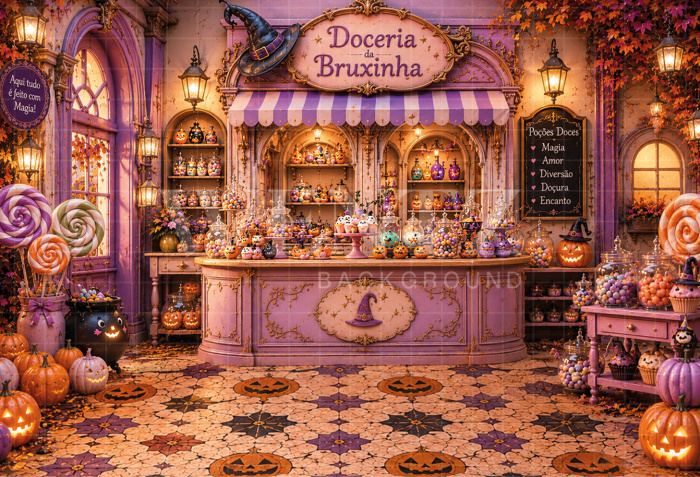 Fabric Photography Background Halloween Sweet Shop / Backdrop 8899