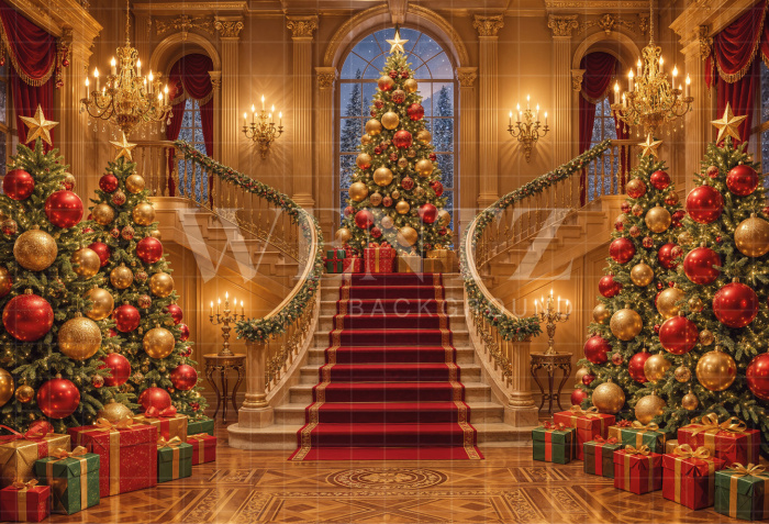 Fabric Photography Background Christmas Staircase / Backdrop 8451