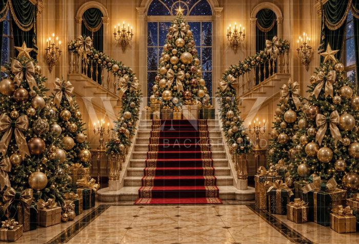 Fabric Photography Background Christmas Staircase / Backdrop 8454