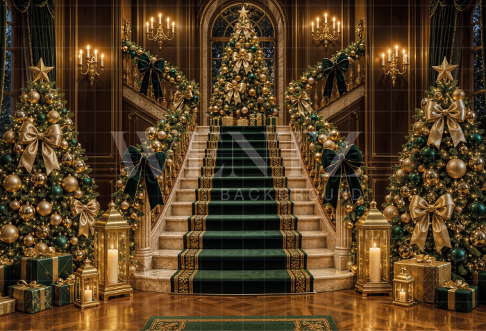 Fabric Photography Background Christmas Staircase / Backdrop 8455