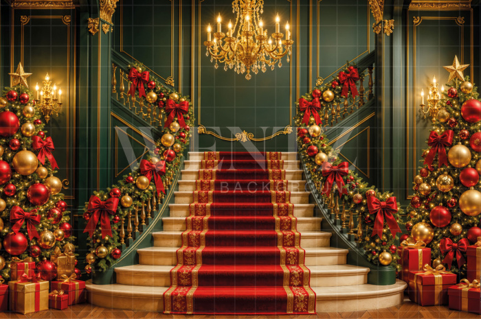 Fabric Photography Background Christmas Staircase / Backdrop 8452
