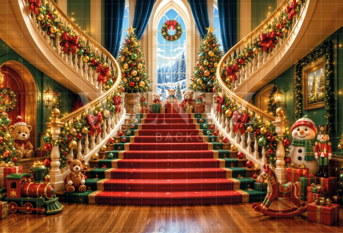 Fabric Photography Background Christmas Staircase / Backdrop 8500