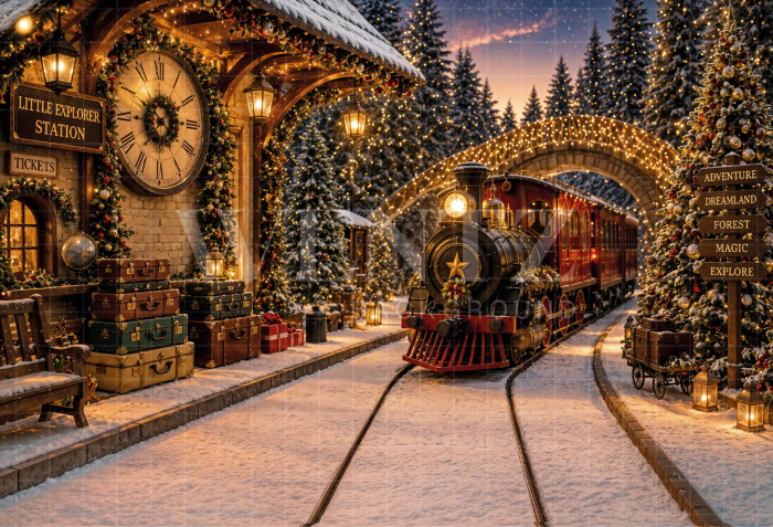 Fabric Photography Background Christmas Station / Backdrop 8504