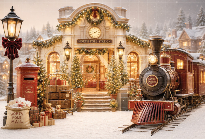 Fabric Photography Background Christmas Station / Backdrop 8886