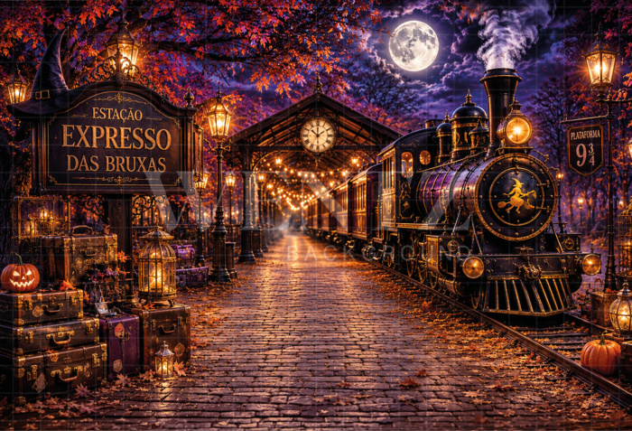 Fabric Photography Background Halloween Witches' Express / Backdrop 8898