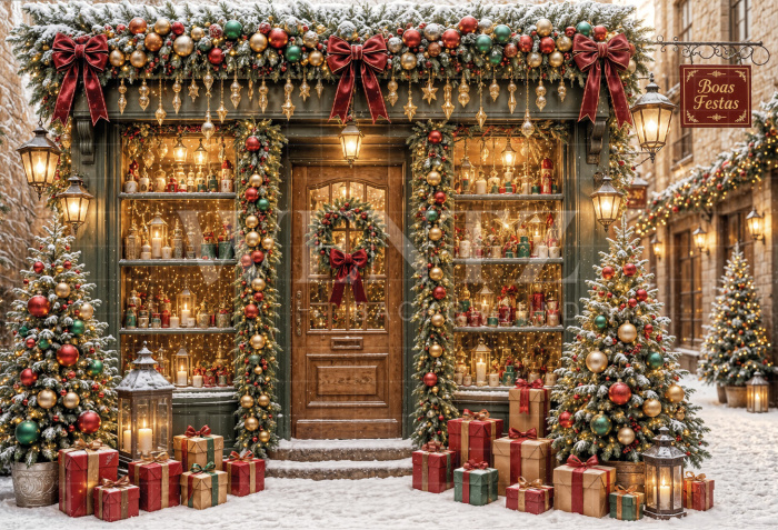 Fabric Photography Background Christmas Facade / Backdrop 8521
