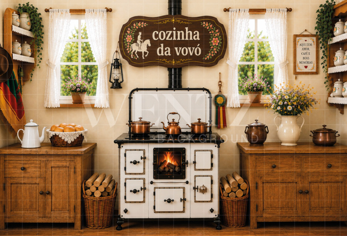 Fabric Photography Background Farm Kitchen / Backdrop 8641