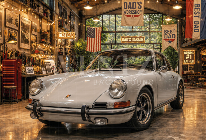 Fabric Photography Background Father's Day Garage / Backdrop 8394