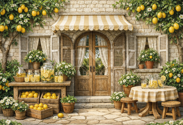 Fabric Photography Background  Children's Lemon Shop / Backdrop 8323