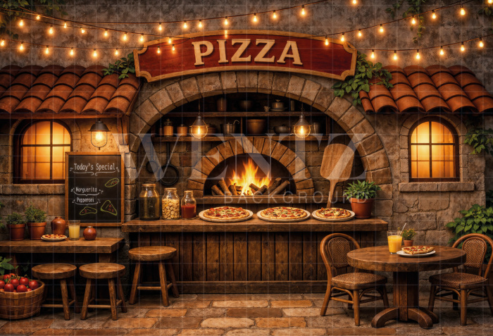 Fabric Photography Background Children's Pizzeria / Backdrop 8324