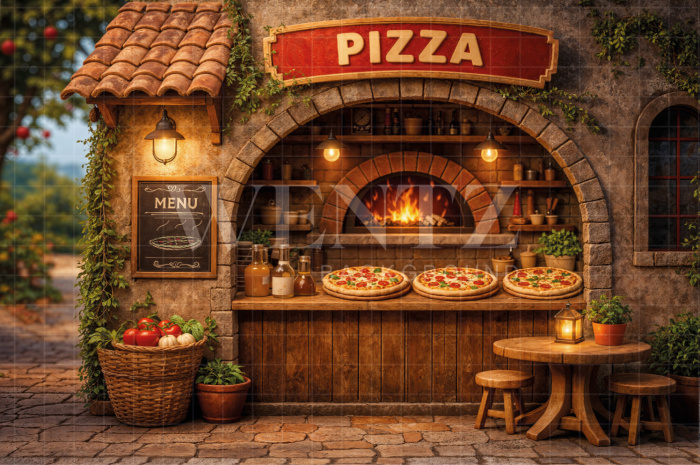 Fabric Photography Background Children's Pizzeria / Backdrop 8332