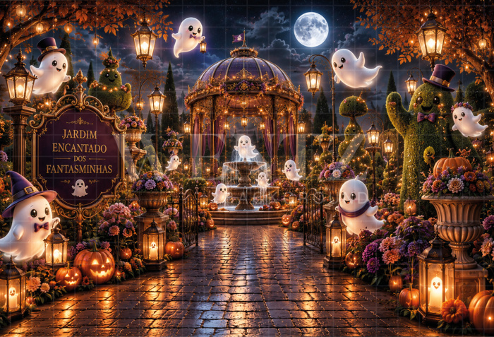 Fabric Photography Background Halloween Garden / Backdrop 8908