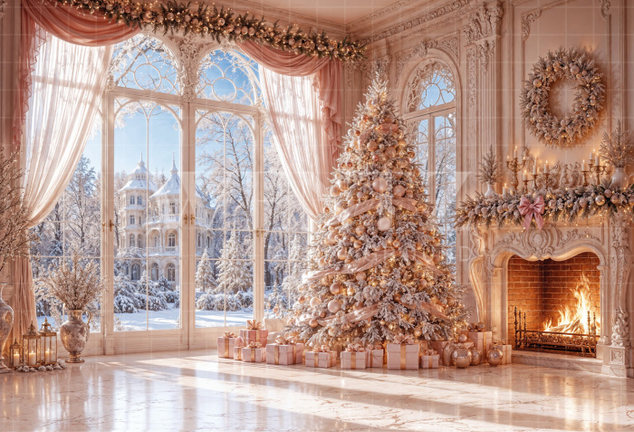 Fabric Photography Background Christmas Fireplace / Backdrop 8482