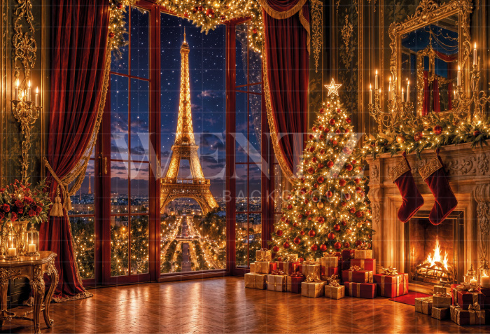 Fabric Photography Background Christmas Fireplace / Backdrop 8496