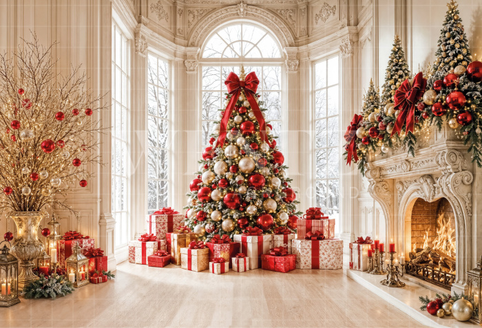 Fabric Photography Background Christmas Fireplace / Backdrop 8532