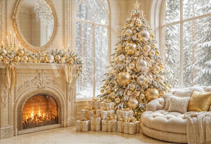 Fabric Photography Background Christmas Fireplace / Backdrop 8533