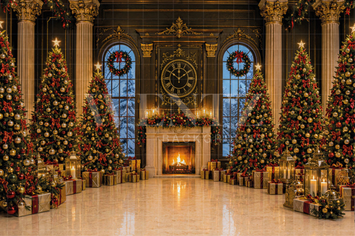 Fabric Photography Background Christmas Fireplace / Backdrop 8842