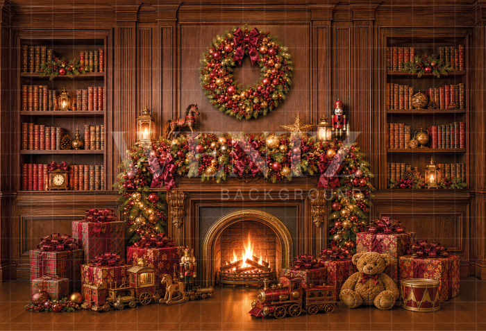 Fabric Photography Background Christmas Fireplace / Backdrop 8865