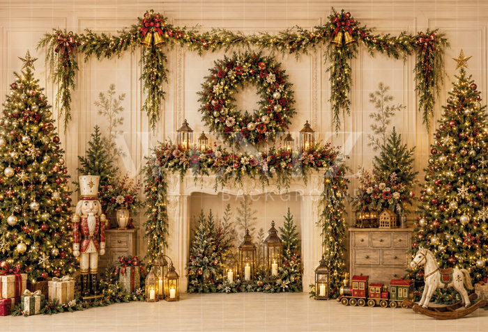 Fabric Photography Background Christmas Fireplace / Backdrop 8868