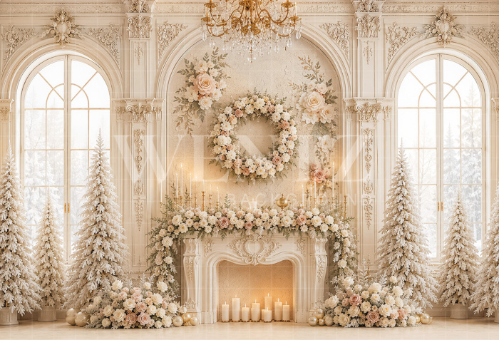 Fabric Photography Background Christmas Fireplace / Backdrop 8870
