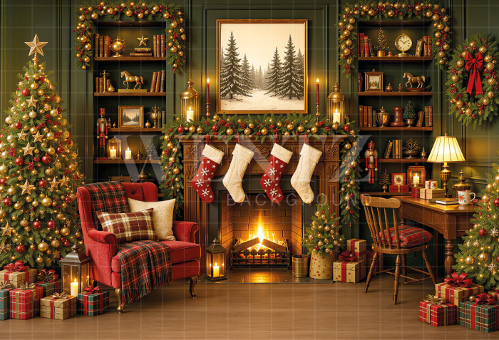 Fabric Photography Background Christmas Fireplace / Backdrop 8885
