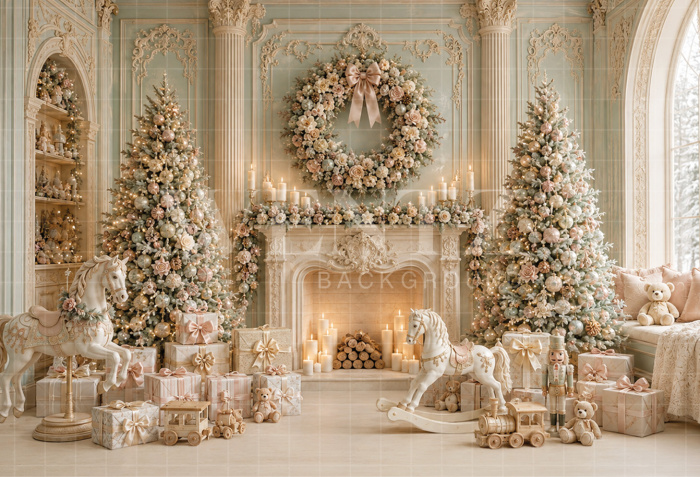 Fabric Photography Background Christmas Fireplace / Backdrop 8891