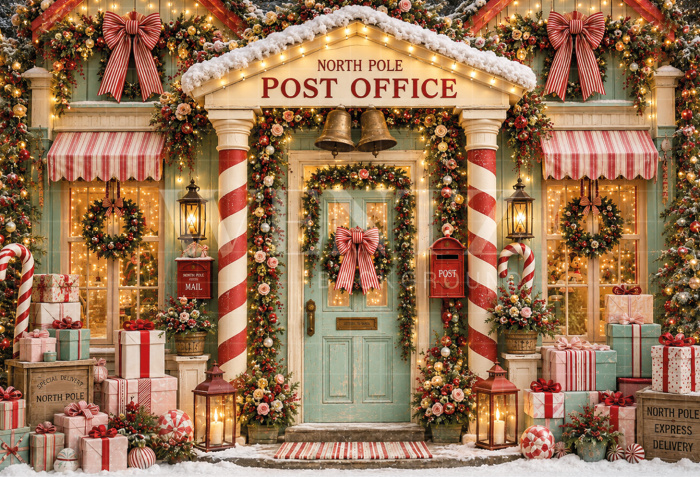 Fabric Photography Background Christmas North Pole Post Office / Backdrop 8839