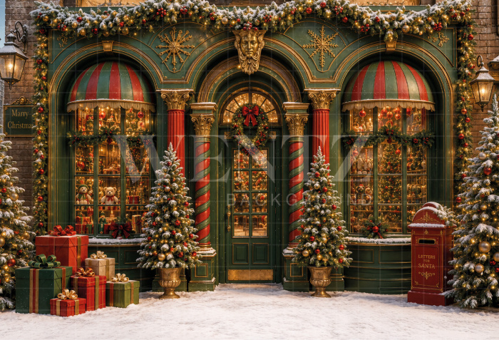 Fabric Photography Background Christmas Gift Shop / Backdrop 8485