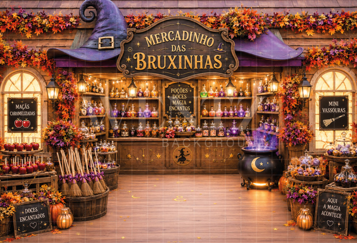Fabric Photography Background Halloween Witches' Market / Backdrop 8909