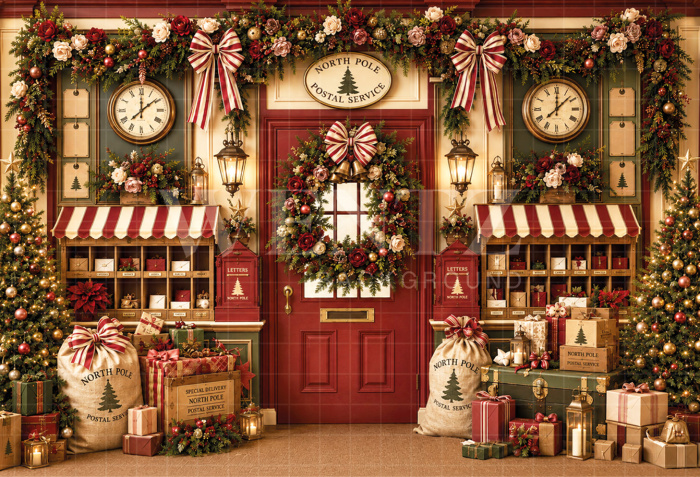 Fabric Photography Background Christmas North Pole Post Office / Backdrop 8866