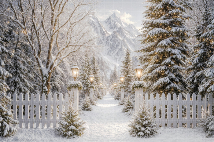 Fabric Photography Background Christmas Pine Trees / Backdrop 8608