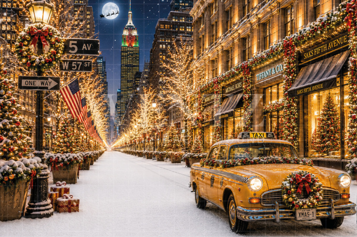 Fabric Photography Background Christmas New York / Backdrop 8895
