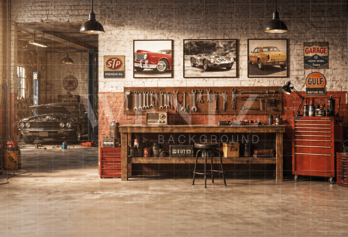 Fabric Photography Background Father's Day Car Repair Shop / Backdrop 8373