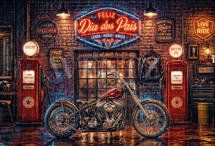 Fabric Photography Background Father's Day Motorcycle Repair Shop / Backdrop 8368