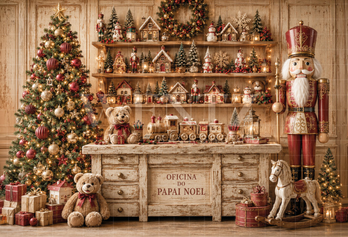 Fabric Photography Background Christmas Santa's Workshop / Backdrop 8887