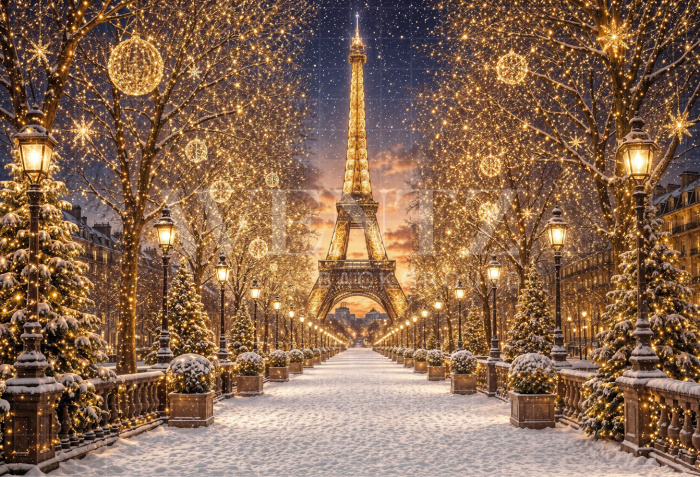 Fabric Photography Background Christmas Paris / Backdrop 8491