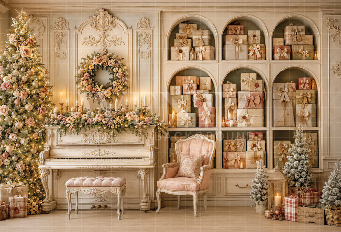 Fabric Photography Background Christmas Piano / Backdrop 8875