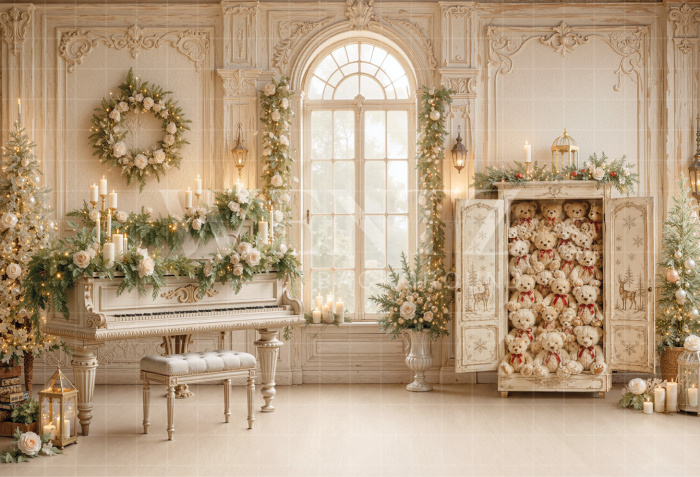 Fabric Photography Background Christmas Piano / Backdrop 8892