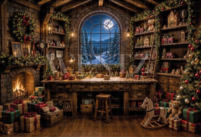 Fabric Photography Background Santa's Room Christmas / Backdrop 8481