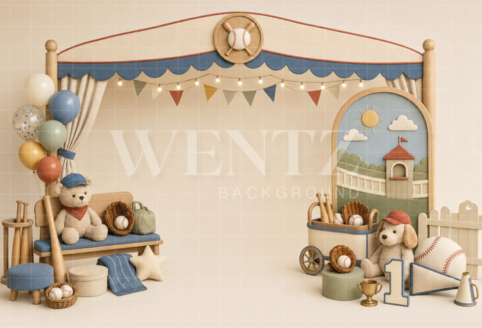 Fabric Photography Background Baseball Cake Smash / Backdrop 8800