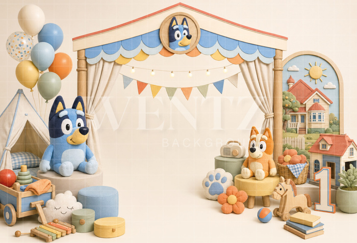 Fabric Photography Background Bluey Cake Smash / Backdrop 8806