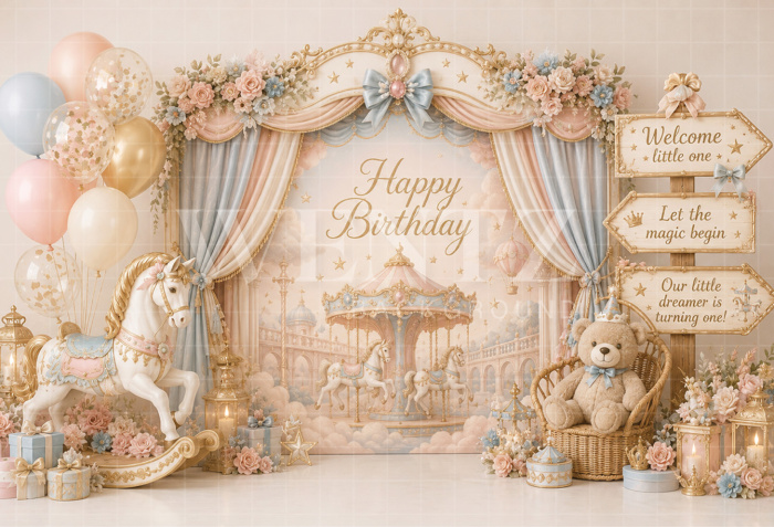 Fabric Photography Background Enchanted Carousel Cake Smash / Backdrop 8731