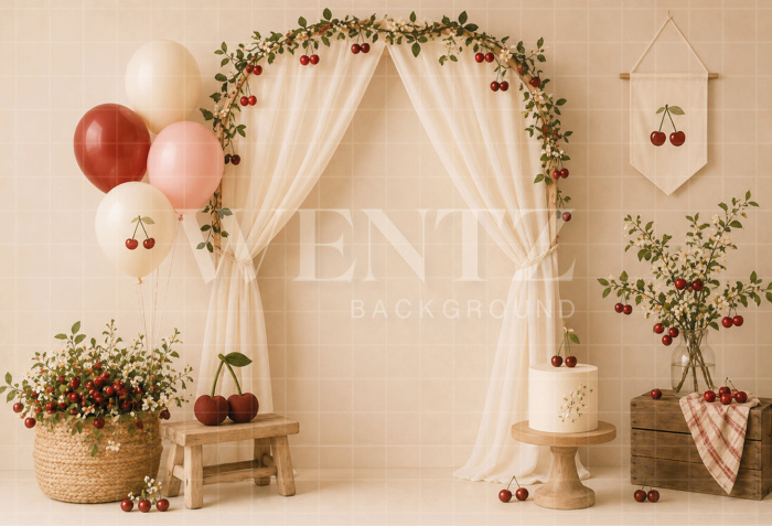 Fabric Photography Background Cherry Cake Smash / Backdrop 8691