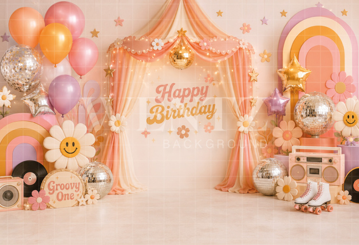 Fabric Photography Background Retro Party Cake Smash / Backdrop 8811