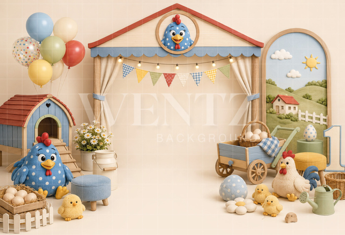 Fabric Photography Background Lottie Dottie Chicken Cake Smash / Backdrop 8802