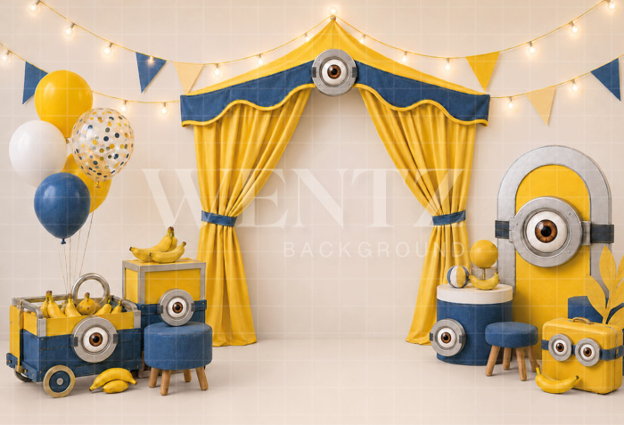 Fabric Photography Background Minions Cake Smash / Backdrop 8787